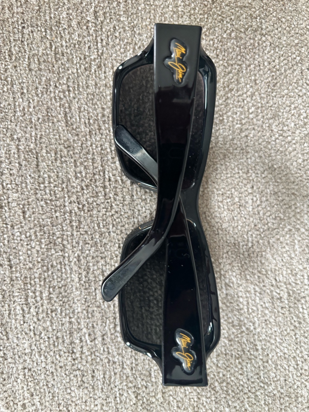 Maui Jim Black Rectangular Sunglasses with Gold Logo